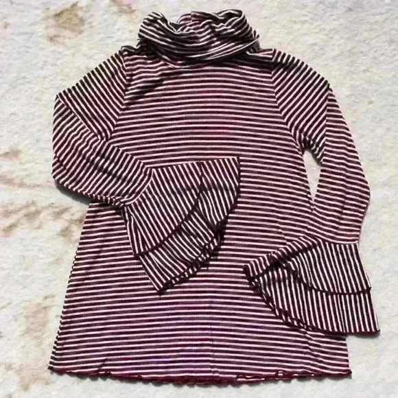 VINE & LOVE Retro Flare Bell Sleeves Turtleneck Ribbed Striped Top Women Large - Picture 1 of 8
